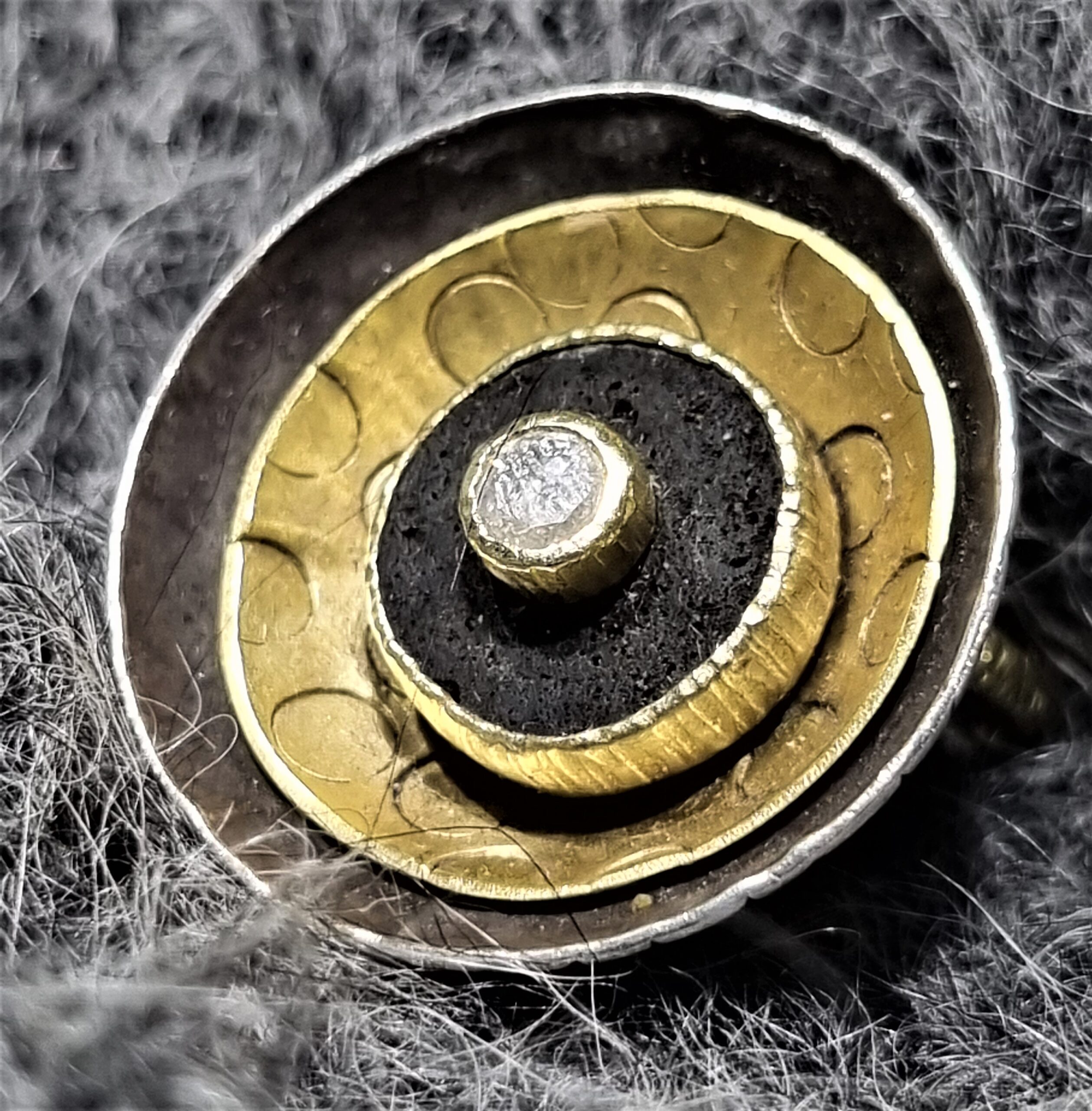 Lava, Diamond, Sterling Silver and 18ct Gold Ring by Maria FrantziLava, Diamond, Sterling Silver and 18ct Gold Ring by Maria Frantzi