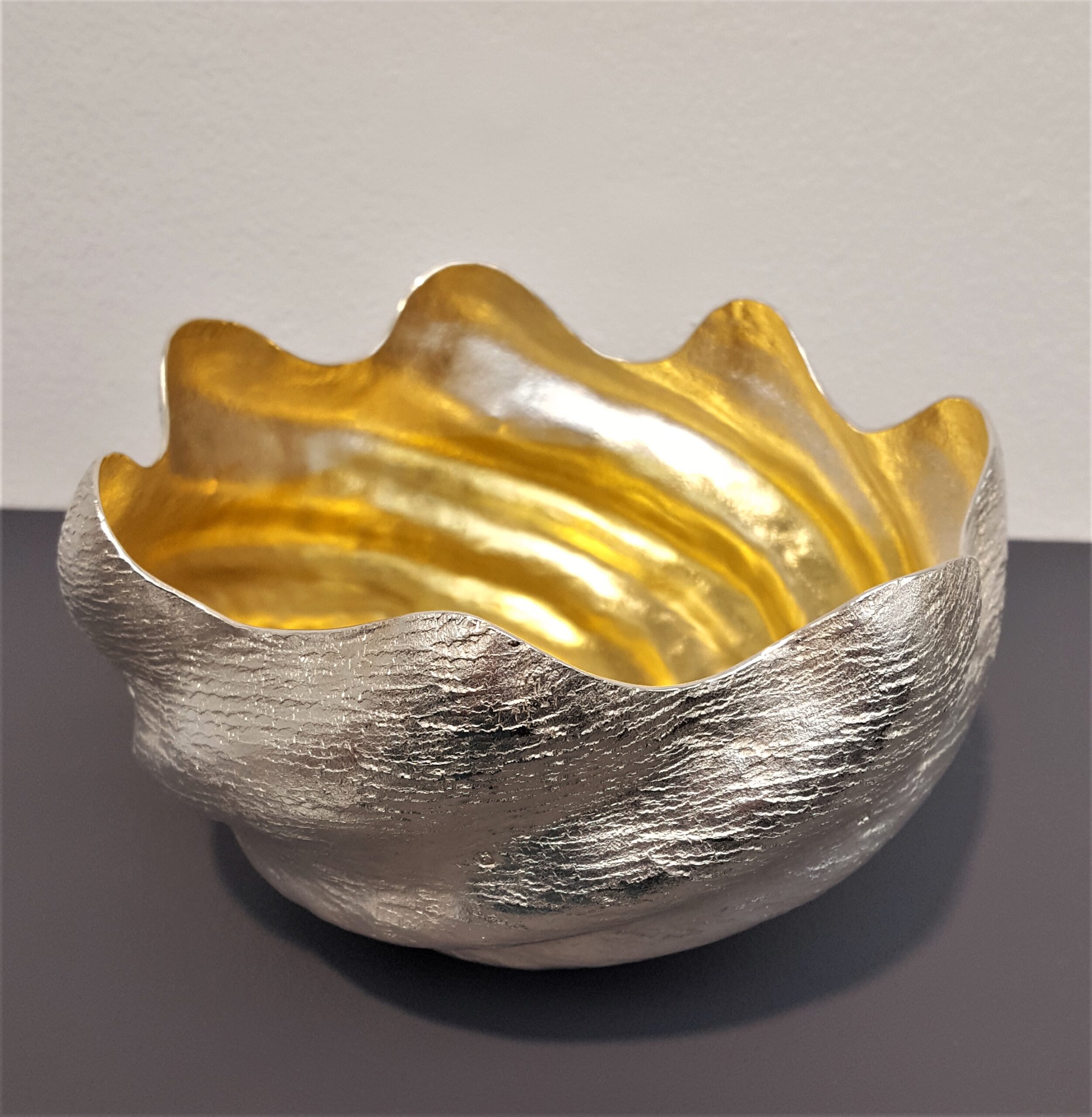 Malcolm Appleby, Log Splitter Bowl, 2018, 958 Britannia Silver, part gilt, photo: Emma Boden