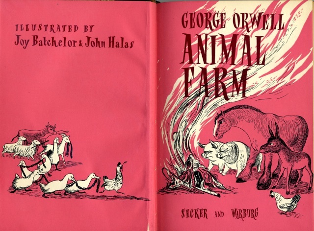 George Orwell's Animal Farm book cover, 1954, with illustrations by John Halas and Joy Batchelor 