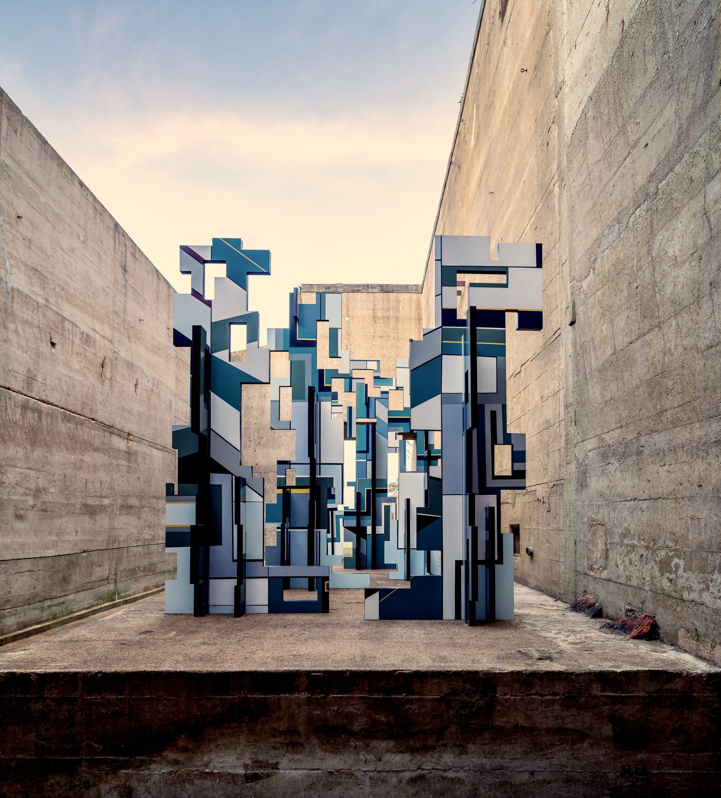 Sunday Sunrise in the Blast Wall with Ghost Sculptures, The Bunker, Isle of Wight, photo: Julian Winslow 