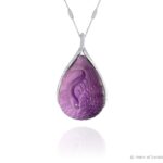 Henn of London Black Swan Pendant, back, hand carved amethyst, set in 18ct white gold with pavé set brilliant cut diamonds, with diamond eyes set in 18ct yellow gold