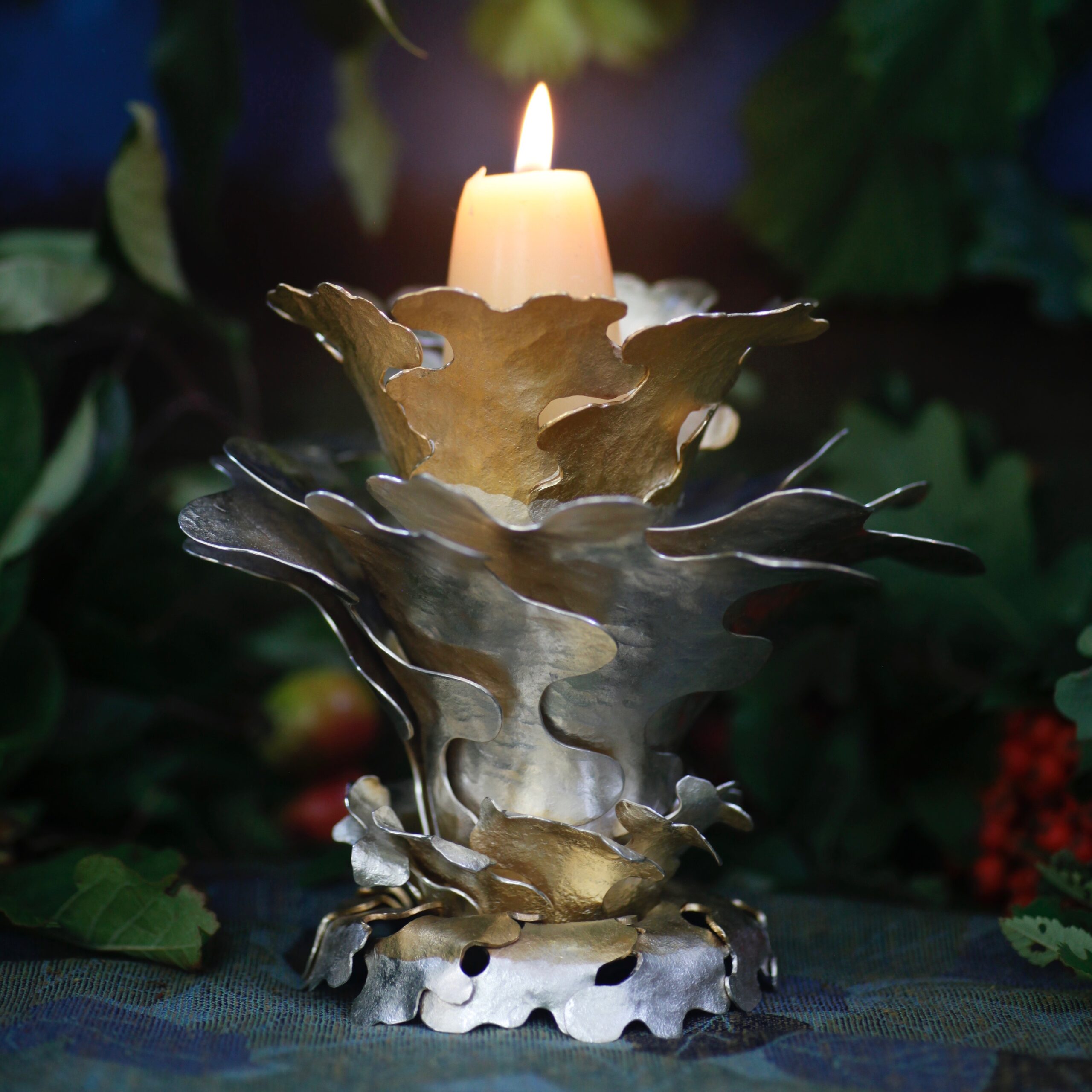 Oak Leaf Candelstick, 2017-18, sterling silver, part gilt, H 15 x W 15.5 cm © Philippa Swann