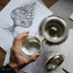 Work in progress, Incense Burner, 2017, Miriam Hanid, Britannia/Sterling silver, lemon gilding, hand chased, engraved and carved with inner incense container, 20x13x13cm