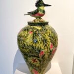 Debra Kuzyk porcelain Kingfisher lidded vessel