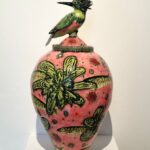Debra Kuzyk porcelain Kingfisher lidded vessel