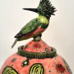 Debra Kuzyk porcelain Kingfisher lidded vessel