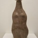 Susan Moxley, Pitharia with Standing White Bird, bisque fired stoneware, clay bird, 52x17x17cm