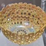 Lace plique-à-jour bowl 2, dilver and gold cloisonné with gold foot. Awards: Goldsmiths’ Craftsmanship & Design Council Gold – Enamelling; Gold – Enamel & Enamel Painters; Gold – Senior award