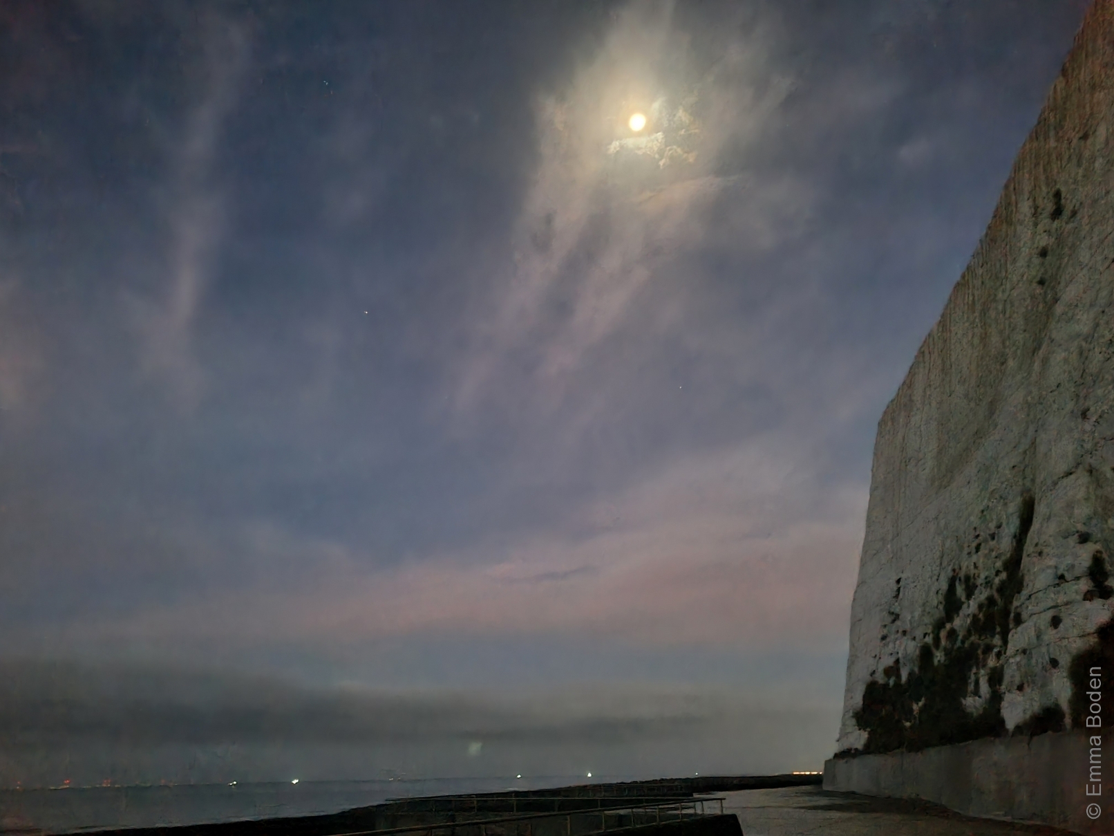 Moonlit chalk cliffs at Saltdean, one crisp November morning © Emma Boden