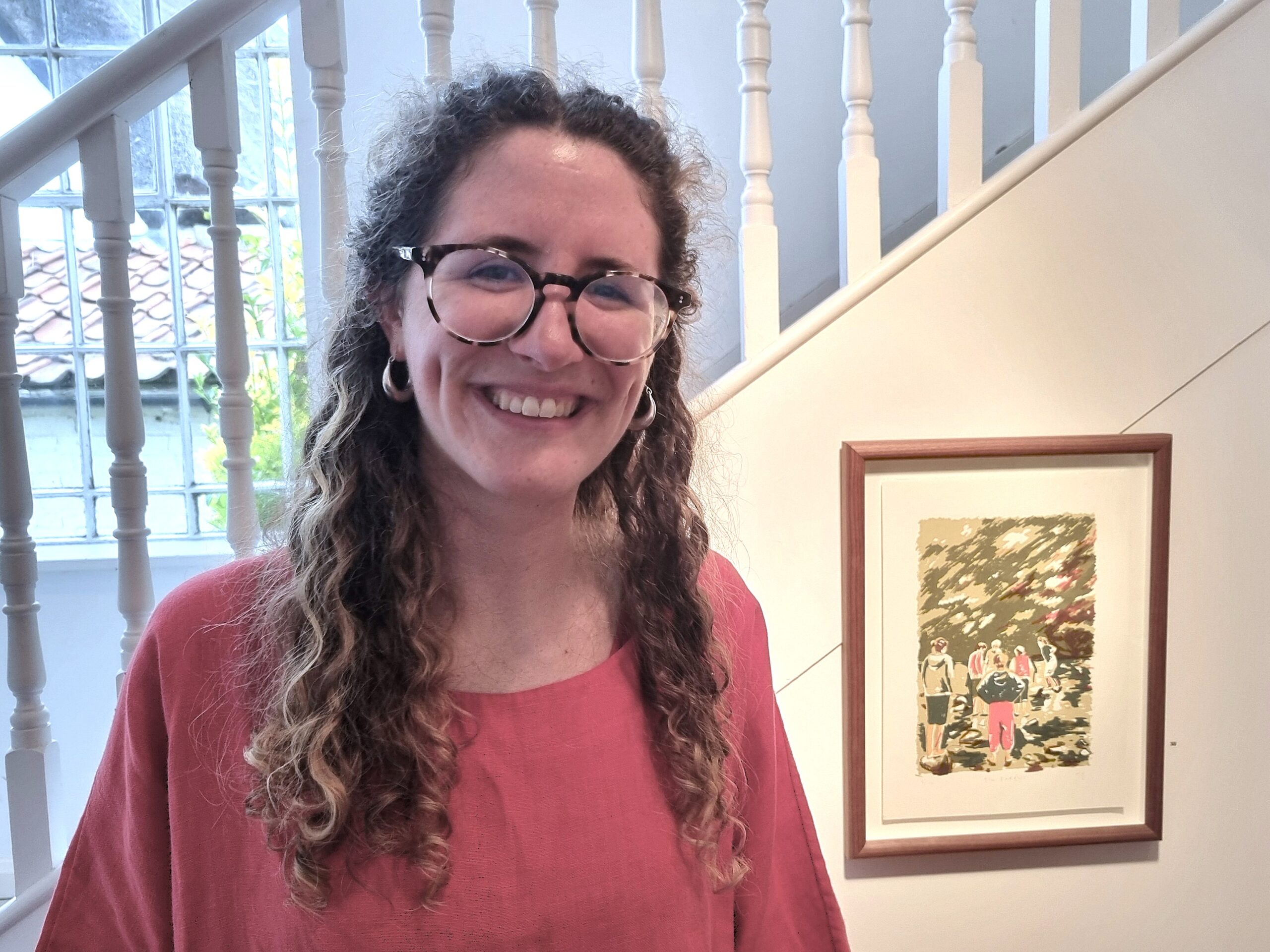 Esther Douglas next to her The Paddlers screenprint, portrait © Emma Boden 2026