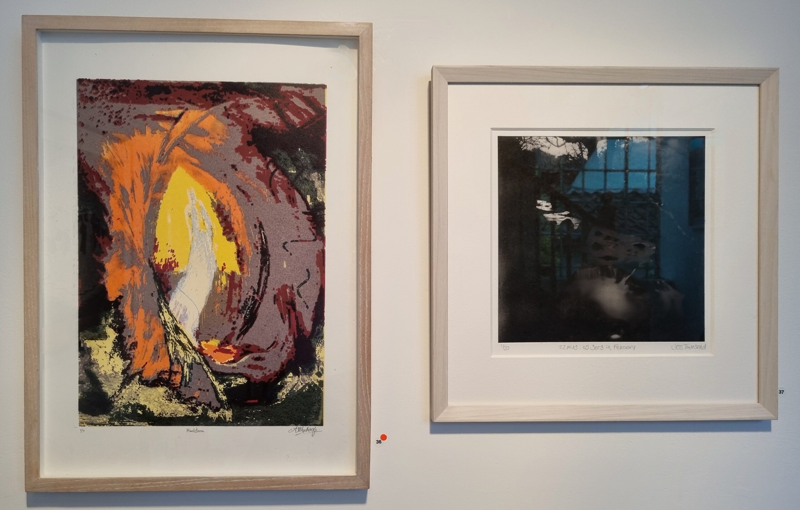 Maelstrom, screenprint Alan MacKenzie; 22 mins : 05 secs in February, pinhole photography, polymer photogravure, chine collé, Jess Townsend